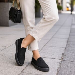 Joie Black Suede Croc Embossed Slip-On Sneakers | Luxe Minimalist Textured Flats